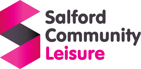 Salford Community Leisure logo - pink and grey 'S' with 'Salford Community Leisure' written to the right.