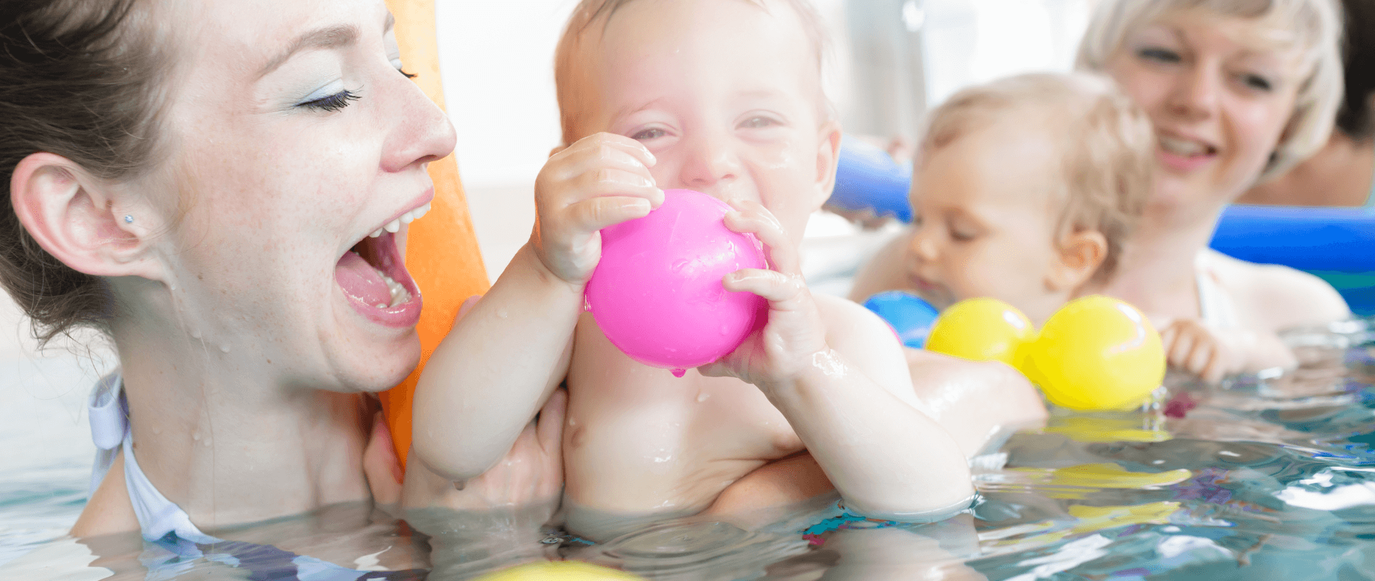 Ladies and babies in pools