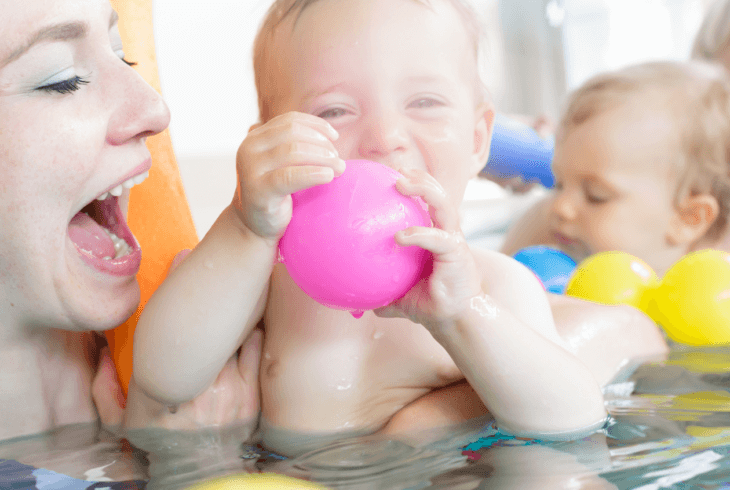 Ladies and babies in pools
