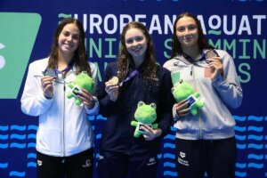 Amelie from City of Salford Swimming Club (middle) at the European Championships