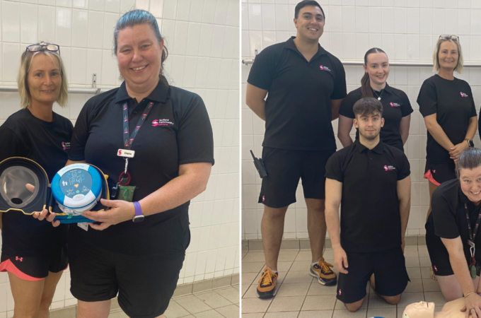 Staff with defibs in Leisure Centres