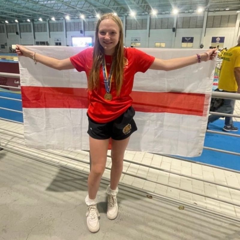 Katie representing team England at the the ISF World School Games in Rio de Janeiro