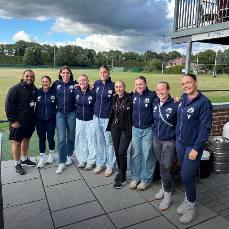 Women's Rugby group at Eccles Rugby Club on the pitch 