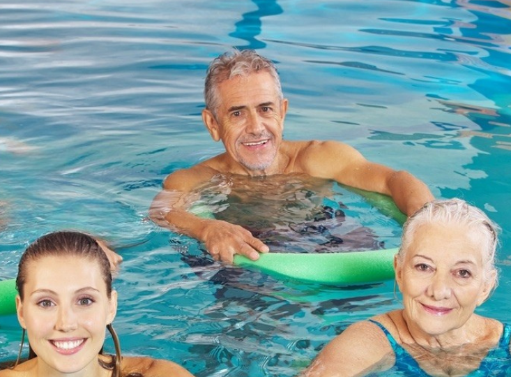 Men and women in swimming pool