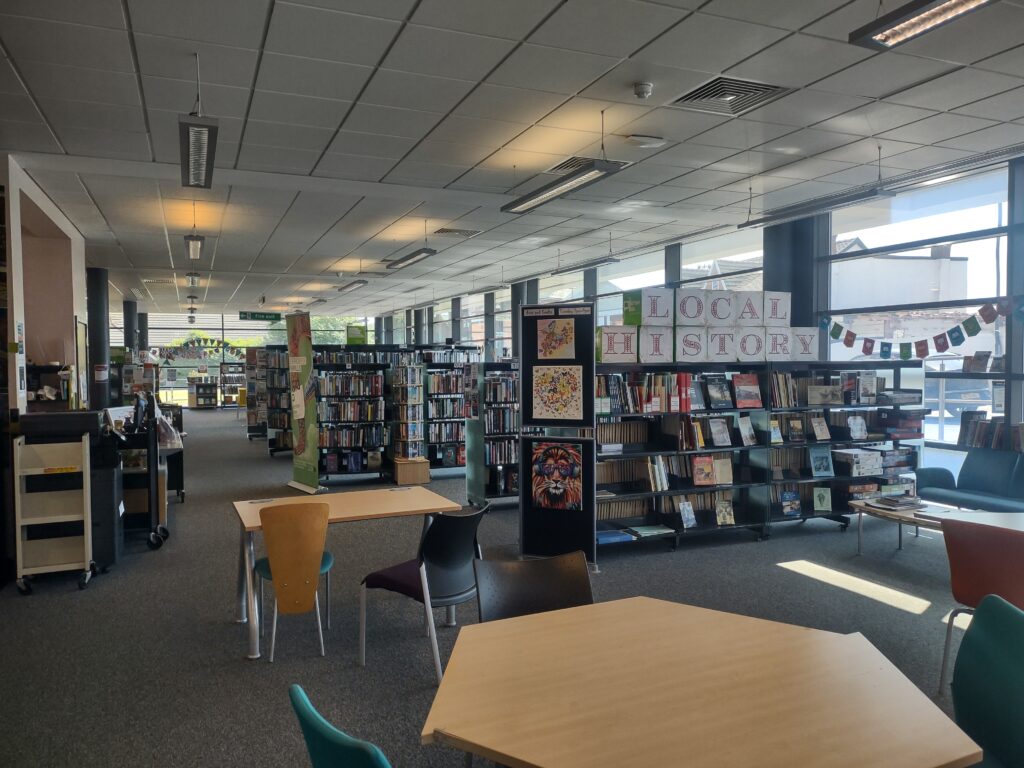 A view of the bookshelves at Walkden library