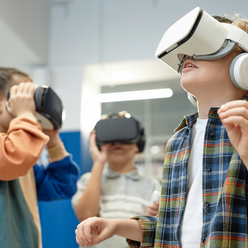 Children with VR headsets