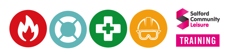 SCL training symbols showing what they do, first aid, water safety, fire safety and health and safety