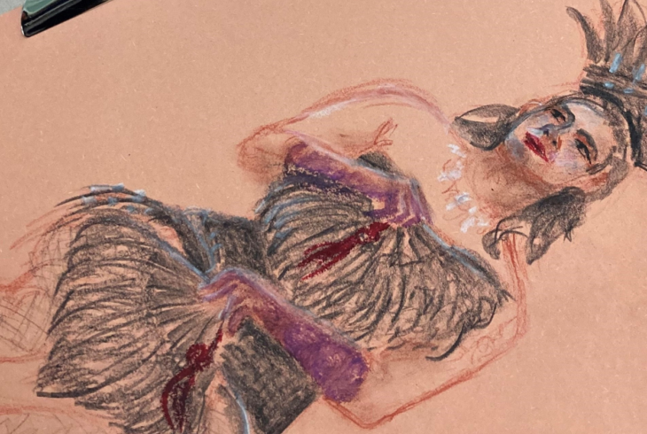 Life drawing of woman in burlesque costume